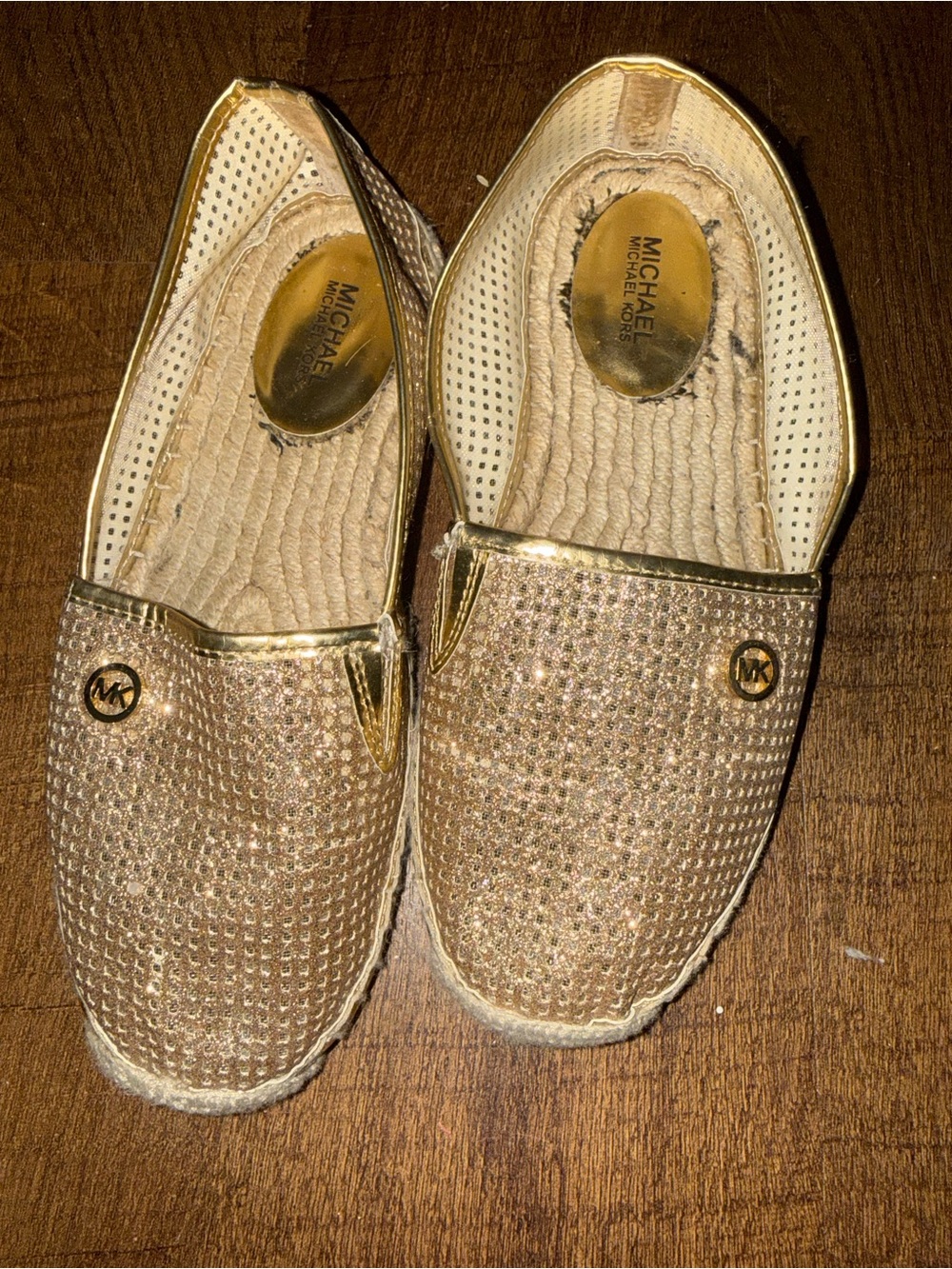 Michael Kors Gold Glitter Slip-On Espadrilles